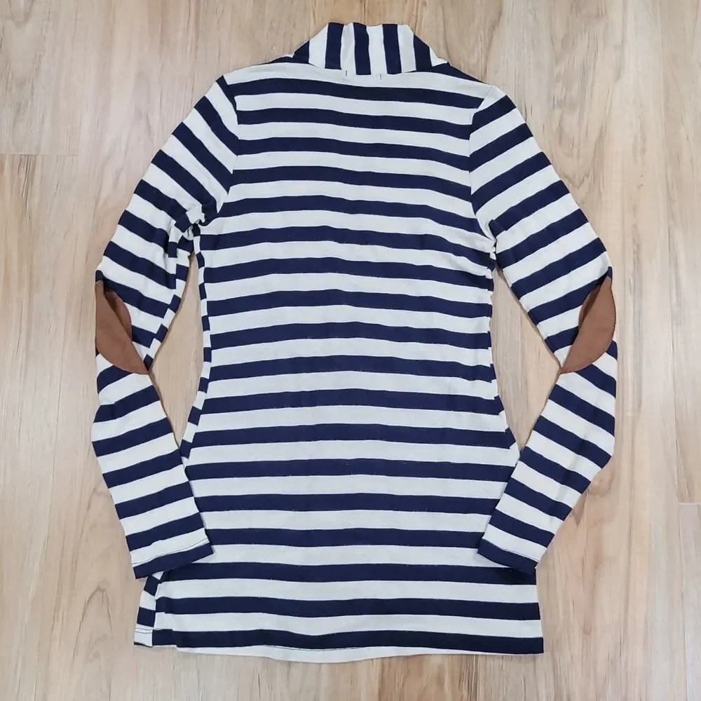 🔸️Always Me Blue Striped Open Front Elbow Patch Sweater Medium - Picture 3 of 9